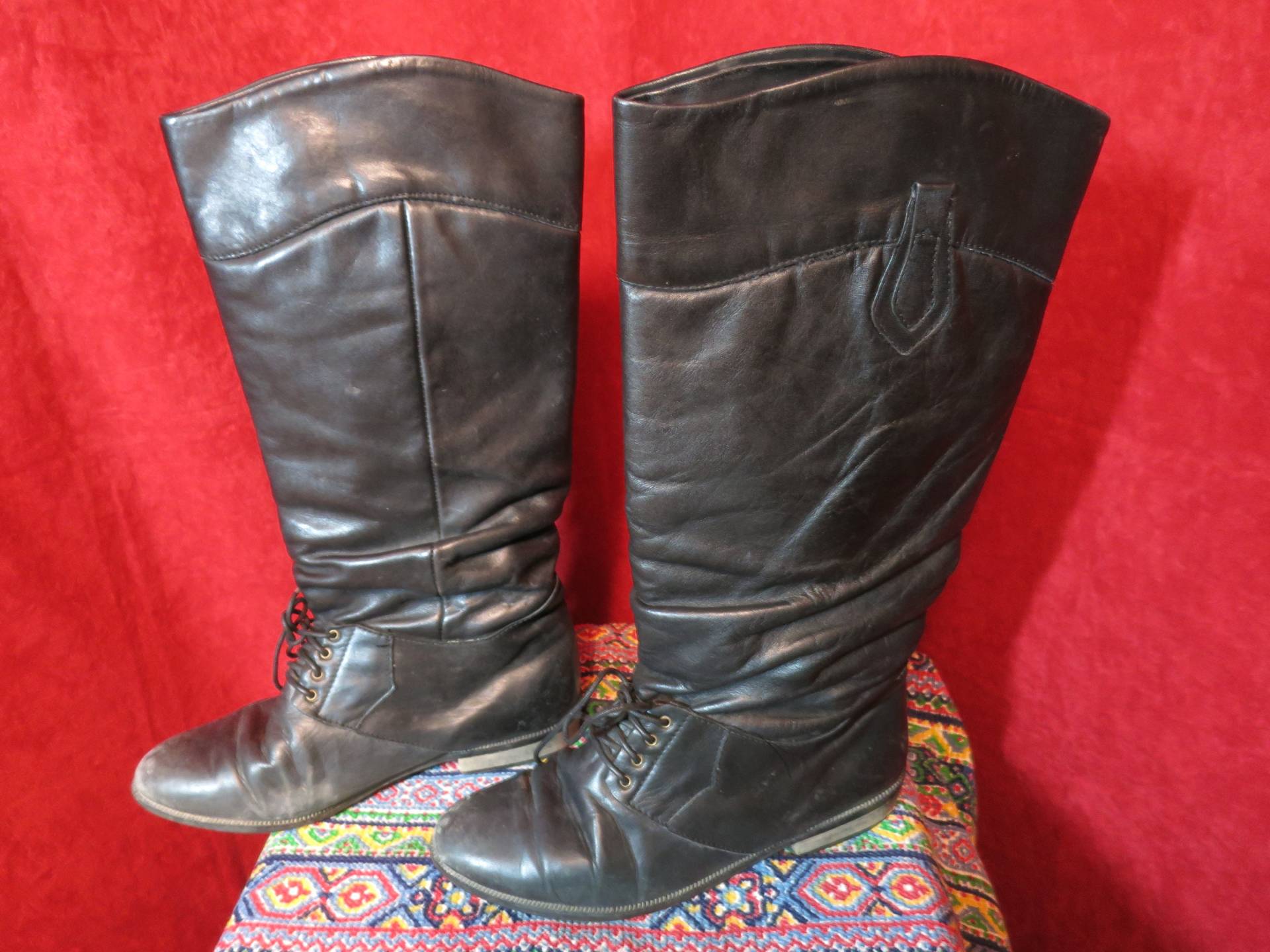 Vintage Ll Bean Oma Reitstiefel Aus Weichem Leder Größe 7 M Schwarz Hoch von alliesvintagealley