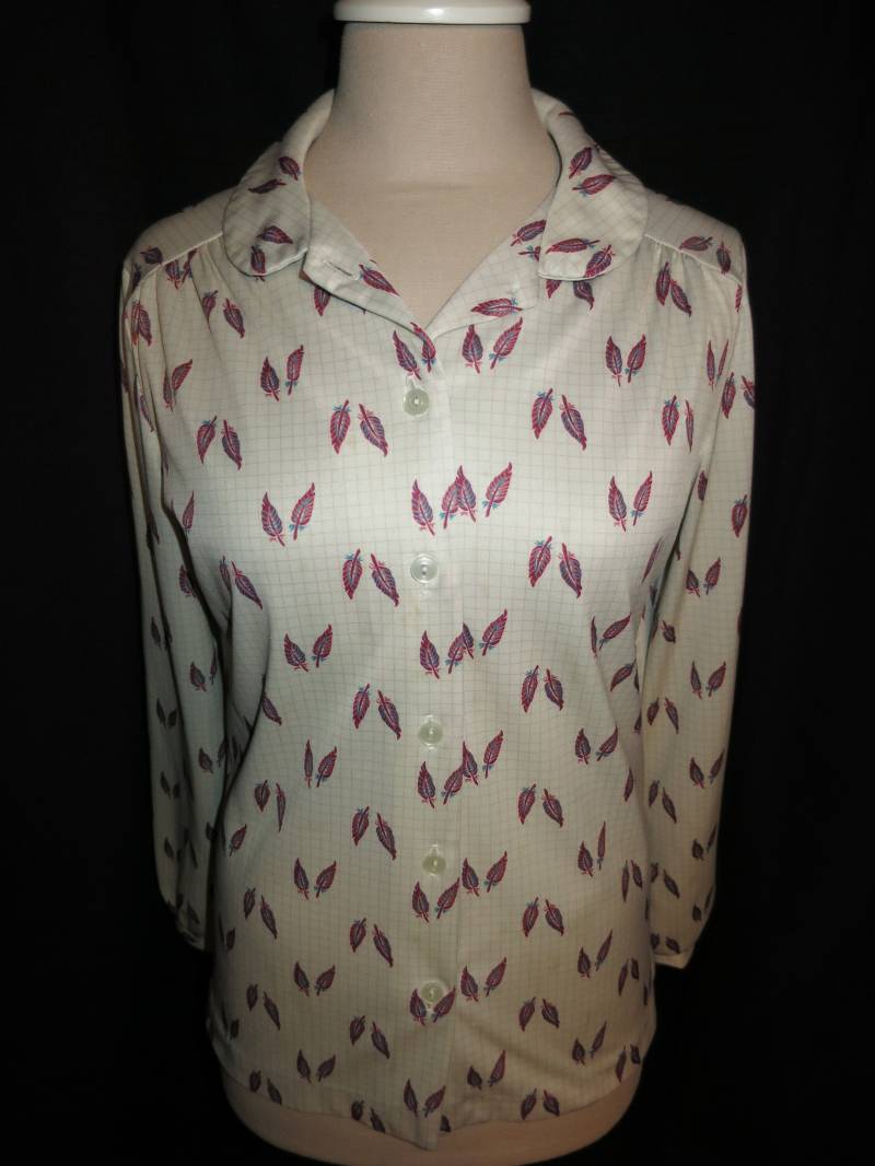 Vintage Stylecraft Bluse Größe Small Feder Checker Muster 1970Er Jahre von alliesvintagealley
