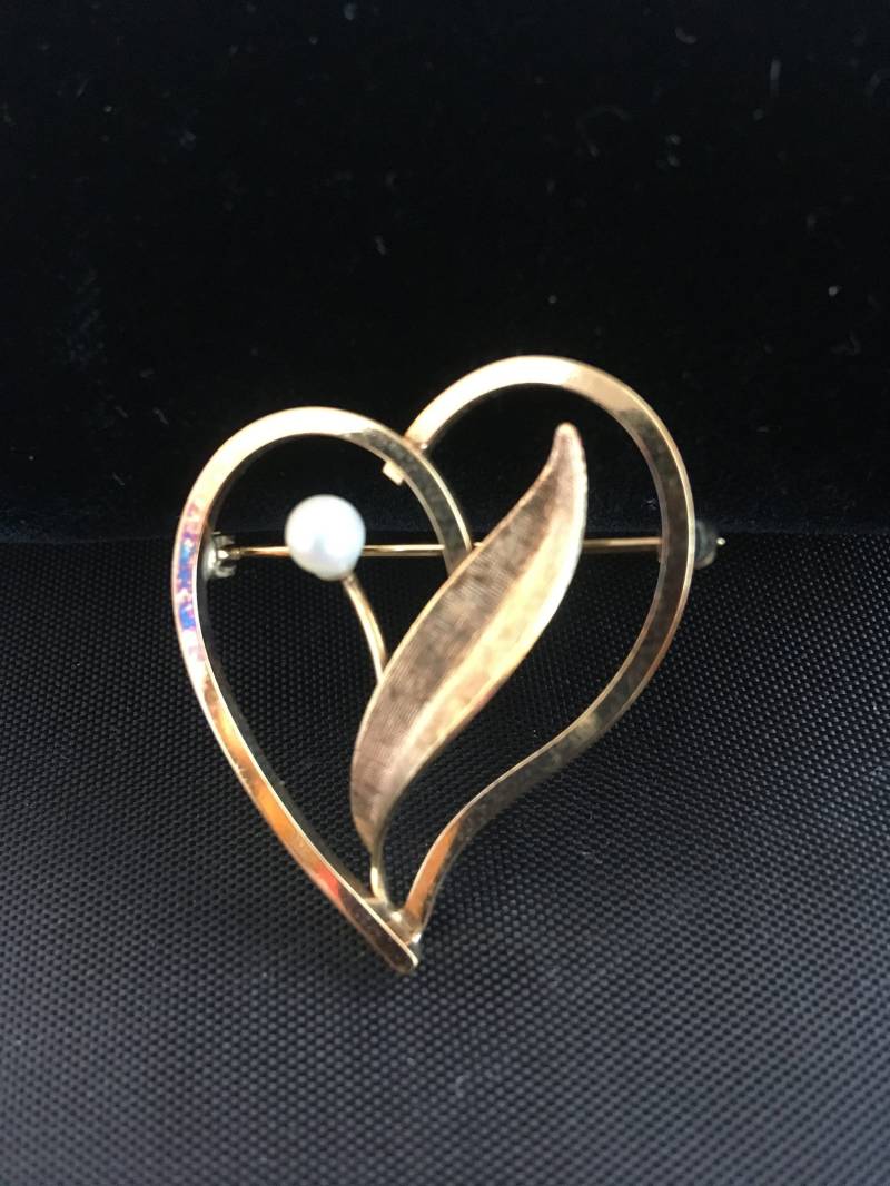 Vintage Van Dell Herz Perle Weiße Anstecknadel Gold Filled Um 1970S Valentine von alliesvintagealley