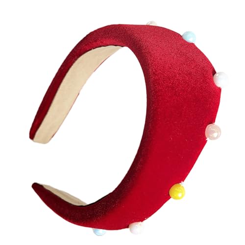 Auffälliges Plüsch-Stirnband mit bunten Perlen und Perlen, modisches Haar-Accessoire, Damen-Haarteil für jeden Anlass von alloneslife