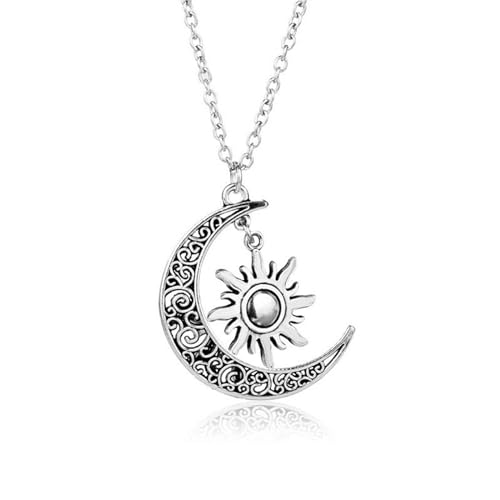 Halskette mit Sonnen- und Mond-Anhänger, modische Halskette mit Sonnen- und Mondanhänger, individualisiertes Accessoire, stilvolles Accessoire, Silver, Wie beschrieben, Wie beschrieben von alloneslife