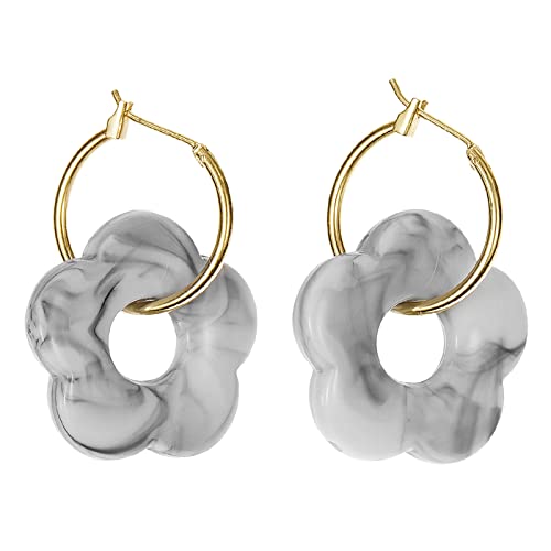 Mehrfarbige Acrylharz Marmon Blumen Tropfen Ohrringe Für Frauen Goldfarbe Metall Runde Reifen Ohren Mode Schmuck Mädchen Bunte Acryl Mädchen von alloneslife