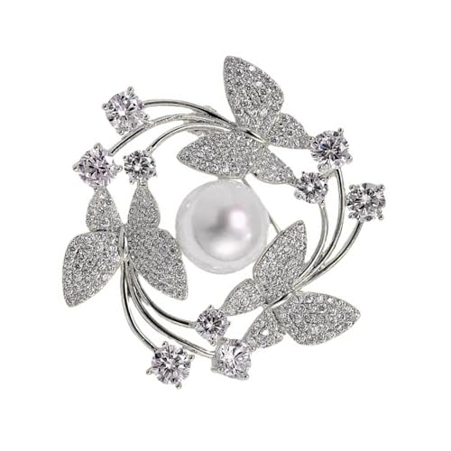 Stilvoller Blumenbutterfly Brosche Mit Robuster Legierung Und Simulierten Perlen Formelle Casual Wear Modische Frauenbrosche Designs von alloneslife