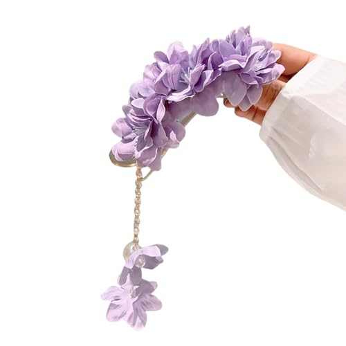 Stoff-Haarspange mit Kamelien-Blume, mit sicherem Entenschnabel-Clip und baumelnden Fransen, Haarschmuck für Damen und Mädchen von alloneslife