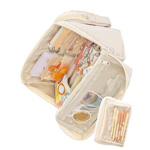 alloneslife Ästhetisches Federmäppchen, große Kapazität, einfache Stifttasche, Schule, Bürobedarf für Studenten, Aufbewahrung, große Kapazität, ästhetische Box, einfache Tasche, beige von alloneslife