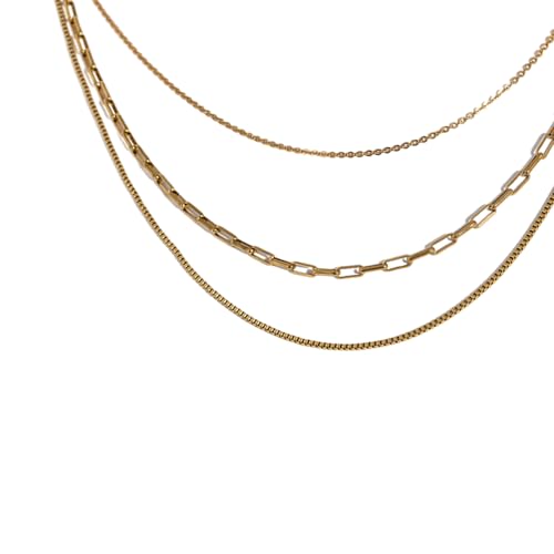 alloneslife Elegante 18K Vergoldete Geschichtete Halskette Für Frauen Multi Layer Stapel Schlangekettenkettenwaterdehagenzubehör von alloneslife