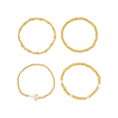 alloneslife Hip Hop Styles Crosses Pendant Perlen Armband Set Mit Nachahmungsperlen Für Schicht Stapelbare Schmuck Geschenke Perlen Perlenarmband Set von alloneslife