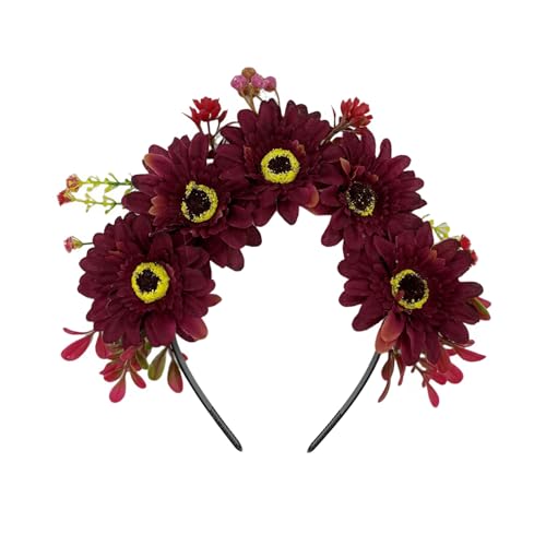 alloneslife Ohr-Stirnband, Kopfschmuck, zarte Blumenform, Haarreif, Hot Day, Frühling, Stirnband, Hochzeit, Party, Braut, Styling, Blumenstirnband (Burgunderrot) von alloneslife