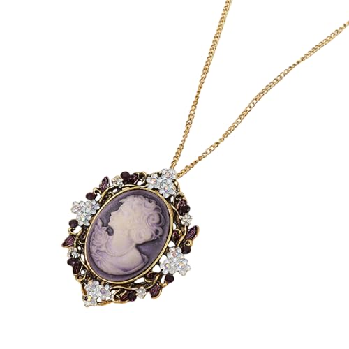 alloneslife Oval Cameo Anhänger Halskette Mit Kristall Strasssteinen Handgefertigt Vintage Schmuckzubehör Stylish Outfit Enhancer Holloved Statement Halskette von alloneslife