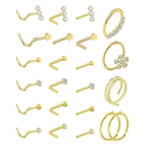 alloneslife Packung Aus 23 Edelstahl Zirkon Nasenstollen Elegante Farbe Bequemer Körperschmuck Für Frauen Und Männer Edelstahl Nasenpiercing Set von alloneslife