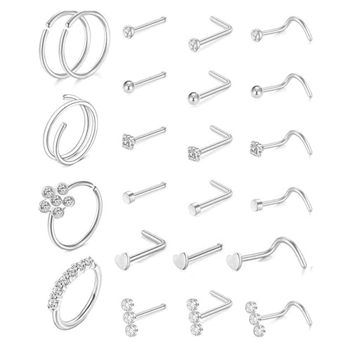 alloneslife Packung Aus 23 Edelstahl Zirkon Nasenstollen Elegante Farbe Bequemer Körperschmuck Für Frauen Und Männer Edelstahl Nasenpiercing Set von alloneslife