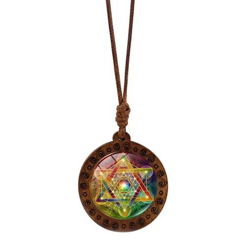 alloneslife Spiritueller Hexagramm Sri Yantra Anhänger Choker Sehige Holz Amulett Halskette Für Frauen Verstellbare Schlüsselbeinkette Yoga Inspirierter Schmuck von alloneslife