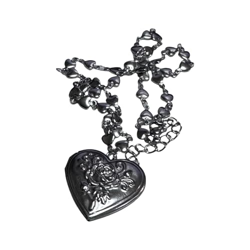 alloneslife Stylish Heart Locket Halskette Mit Detaillierten Gravierungen Multifirtional Women Neckschmuck Geeignet Für Verschiedene Outfits Gravavured Heart Halskette von alloneslife