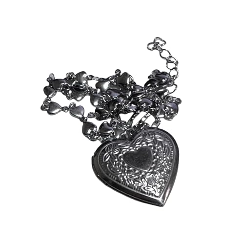alloneslife Stylish Heart Locket Halskette Mit Detaillierten Gravierungen Multifirtional Women Neckschmuck Geeignet Für Verschiedene Outfits Gravavured Heart Halskette von alloneslife