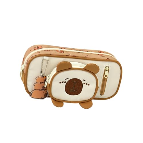 alloneslife Tier-Federmäppchen, schöne Stifthalter, Bleistift-Box, große Kapazität, Stifte-Tasche, Schulbedarf, schöne große Kapazität, Capybara-Ästhetik, Flacher Kaffee von alloneslife