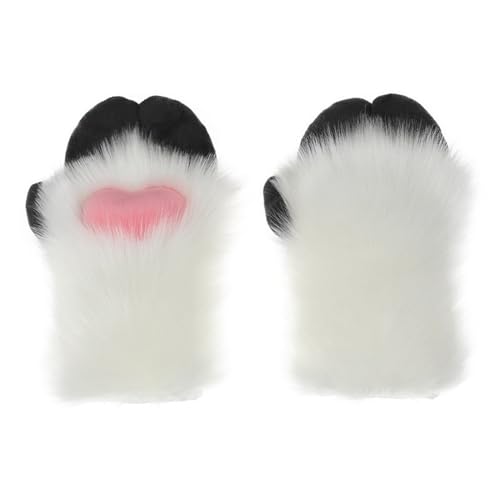 alloneslife Unisex Cosplay Handschuhe Cartoon Schaf Huf Form Plüsch Handschuhe Halloween Fäustlinge Pelzmanschetten Handschuhe für Karneval Party, Weißes Haar und Schwarz, See size chart von alloneslife