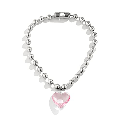 alloneslife Weibliche Runde Perlenkette Nische Colarmbone Kette Kristall Liebesform Halskette Einfaches Temperament Kaltes Herz Halskette Colarmbone Liebesform von alloneslife