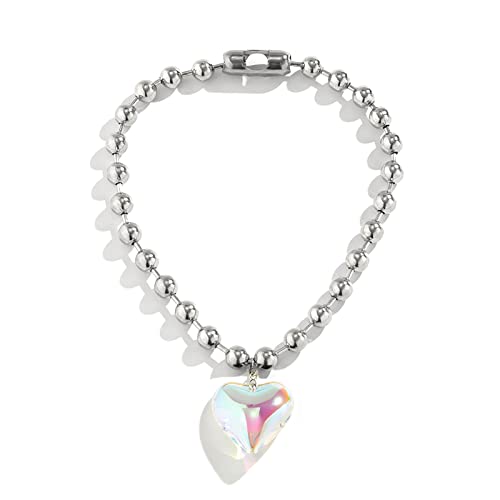 alloneslife Weibliche Runde Perlenkette Nische Colarmbone Kette Kristall Liebesform Halskette Einfaches Temperament Kaltes Herz Halskette Colarmbone Liebesform von alloneslife