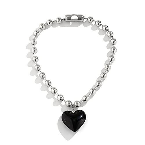 alloneslife Weibliche Runde Perlenkette Nische Colarmbone Kette Kristall Liebesform Halskette Einfaches Temperament Kaltes Herz Halskette Colarmbone Liebesform von alloneslife