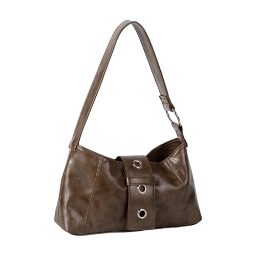 alloneslife Zeitgenössische Gewachste PU Leder Umhängetasche Geräumige Innenwässerende PU Unterarmtasche Für Den Täglichen Gebrauch Moderner Retro Unterarm Beutel Mit Metalldetails von alloneslife