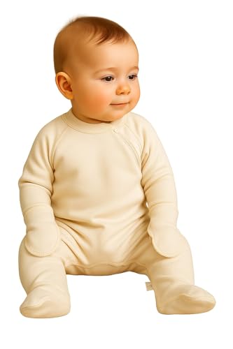 allsaneo Neurodermitisoverall aus Bio-Baumwolle, Kratzschutz-Anzug bei Neurodermitis mit angenähten Handschuhen und Füßlingen Größe 62/68 von allsaneo