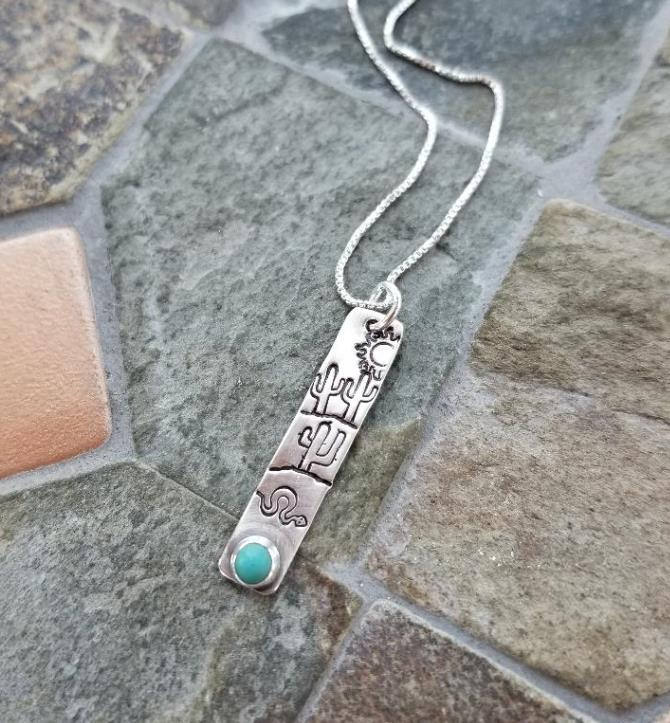Südwesten Saguaro Kaktus Anhänger Halskette - Türkis Edelstein Sterling Silber Gestempelt Schmuck Südwesten Saguaro Kaktus Anhänger Halskette - Türkis Edelstein Sterling Silber Gestempelt Schmuck von allstrungout1