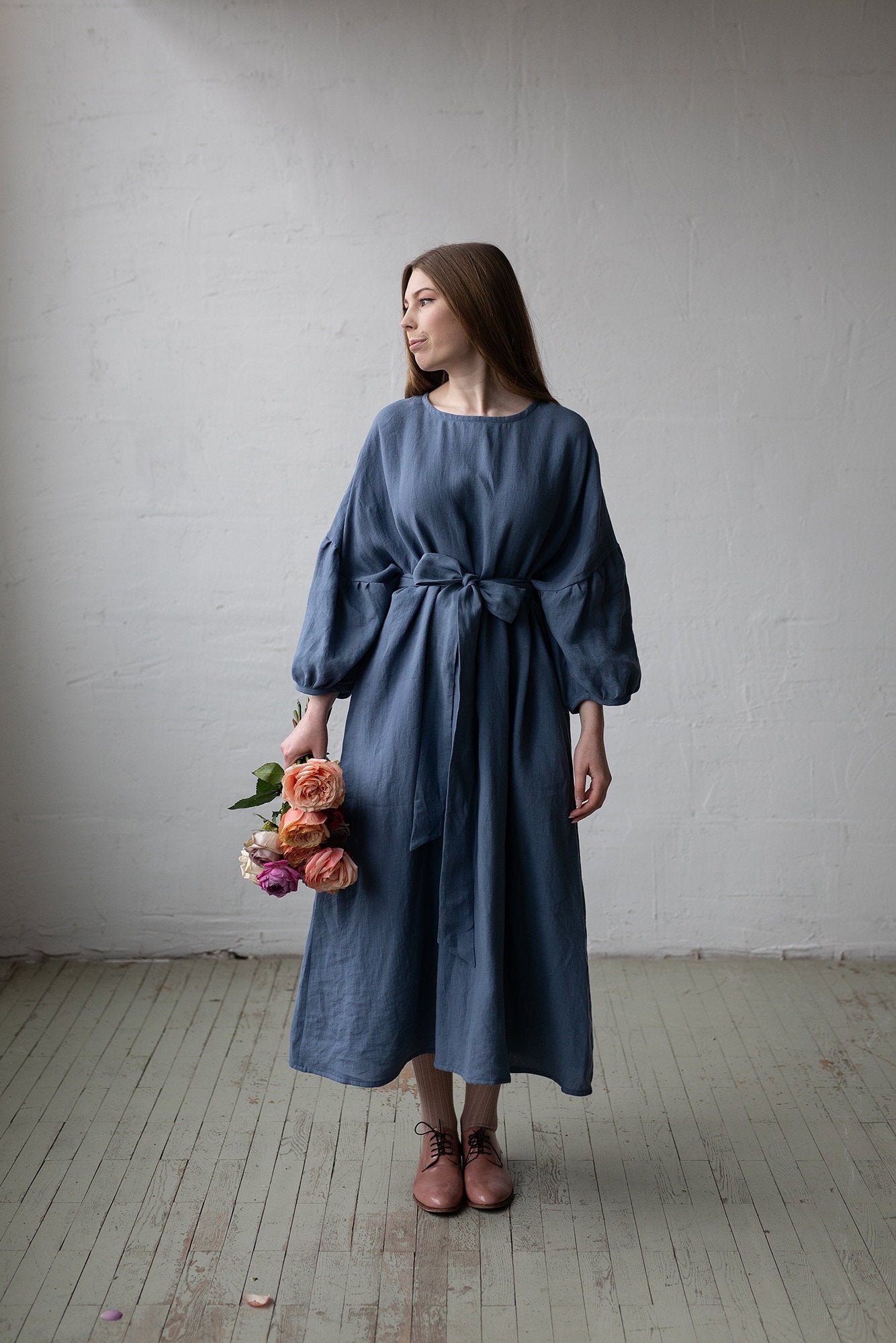 Altblaues Kimonokleid, Oversized Leinenkleid, Leinenkleid Für Frauen, Plus Size Loses Maxikleid von allthebeautifullinen