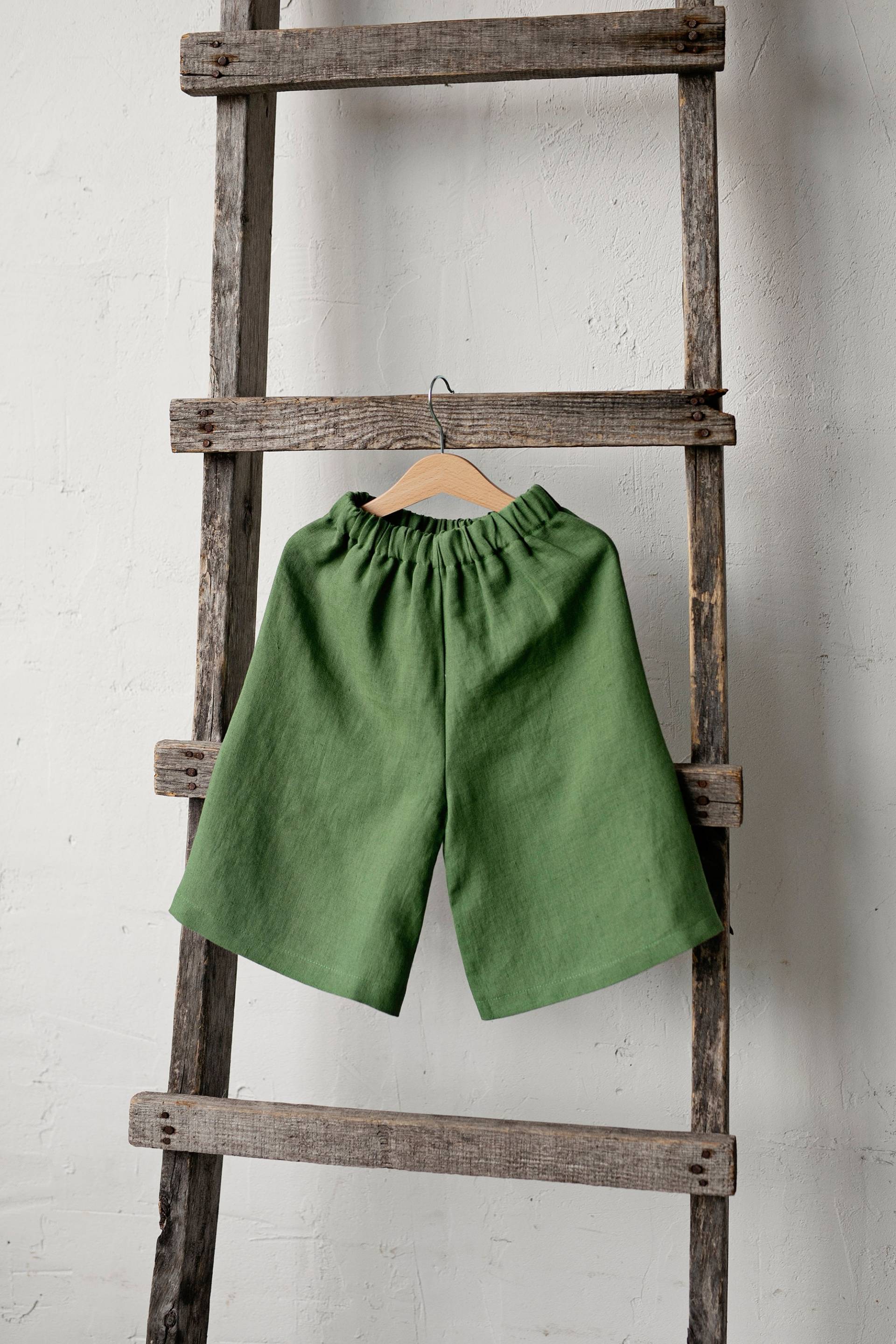 Apfelgrün Kurzer Hosenrock, Unisex Leinen Verschiedene Stickereien, Hosen Kinder, Mädchen, Jungen von allthebeautifullinen