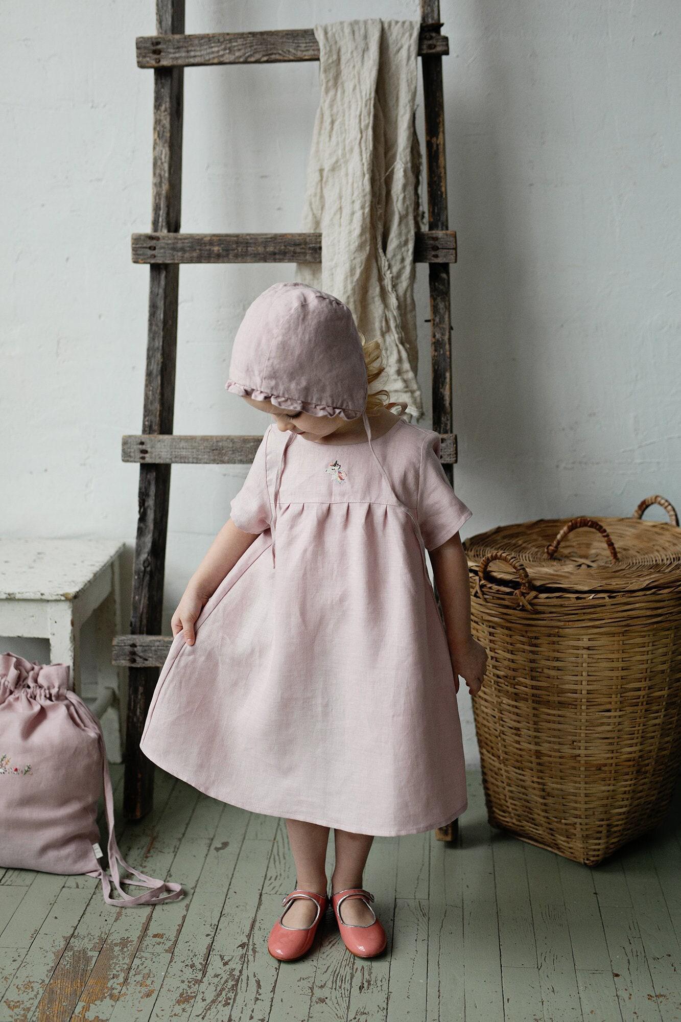 Baby Rosa Leinen Kleid Besticktes Mädchen Sommerkleid von allthebeautifullinen