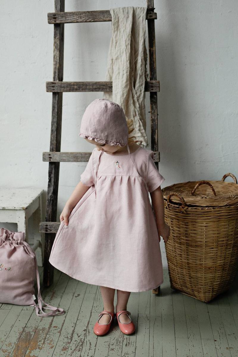 Baby Rosa Leinen Kleid Besticktes Mädchen Sommerkleid von allthebeautifullinen
