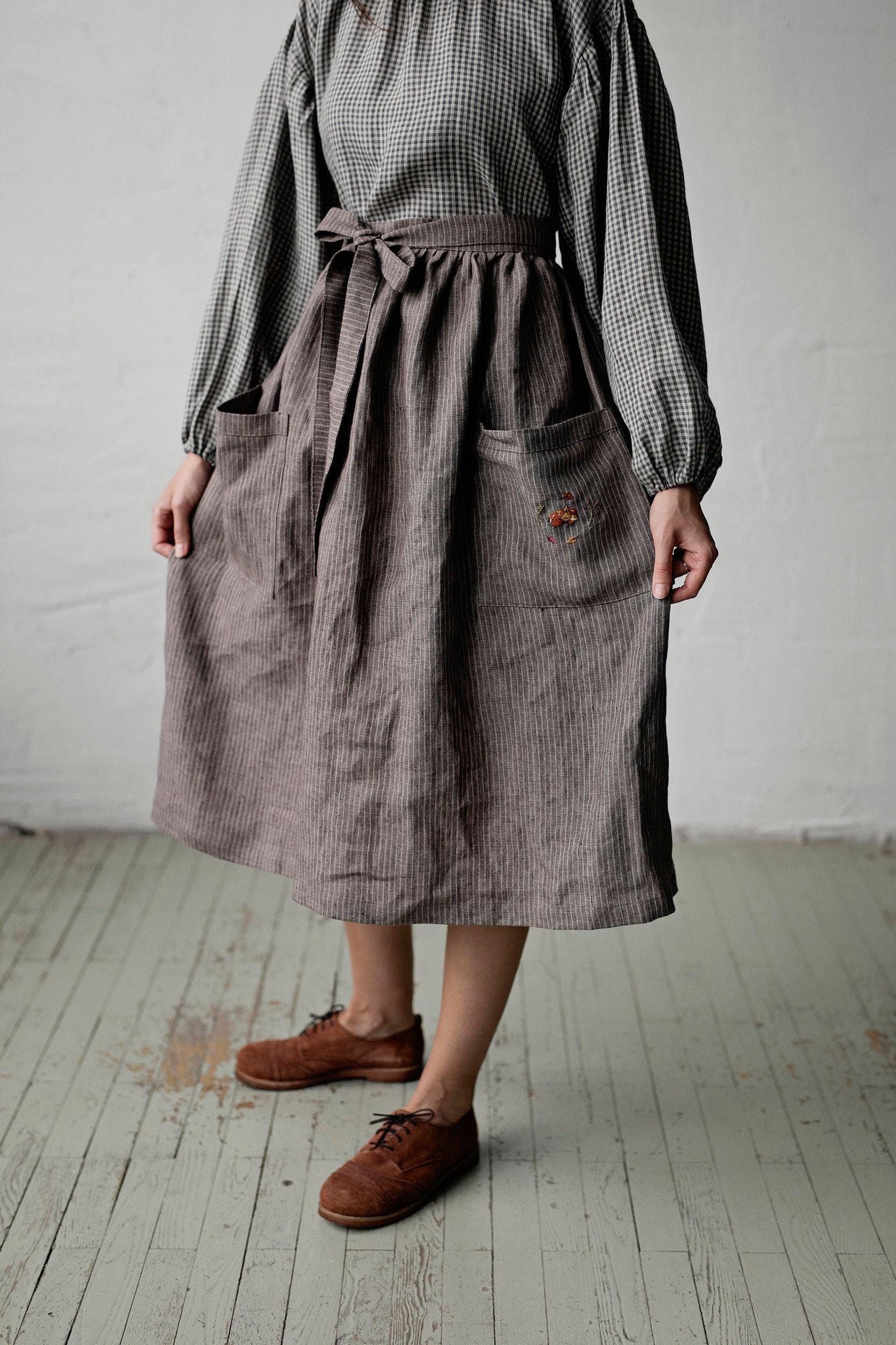 Braun Streifen Leinen Schürze Rock Cottagecore Küchenschürze von allthebeautifullinen