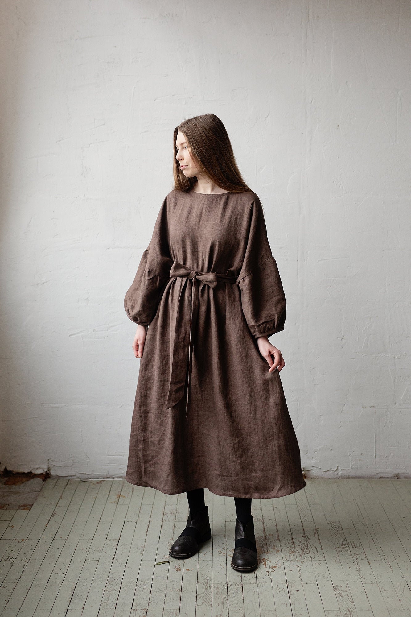 Cacao Kimono Kleid, Oversized Leinenkleid, Leinenkleid Für Frauen, Plus Size Loses Maxikleid von allthebeautifullinen