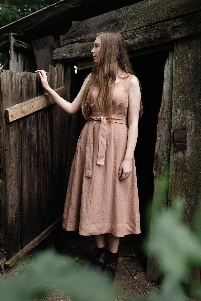 Dusty Rose Ärmelloses Kleid, Leinenkleid, A-Linie Leinenkleid Für Frauen, Leinen Midikleid, Schmeichelhaftes Kleid von allthebeautifullinen
