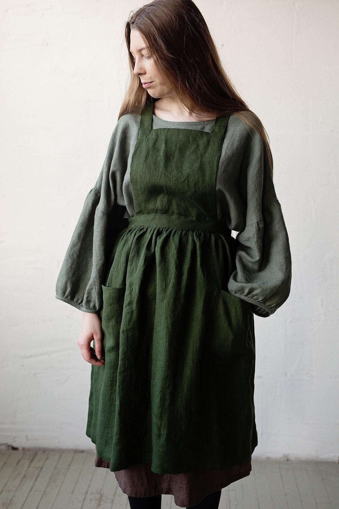Waldgrün Laienschürze Midi Schürze Mit Gekreuztem Rücken von allthebeautifullinen