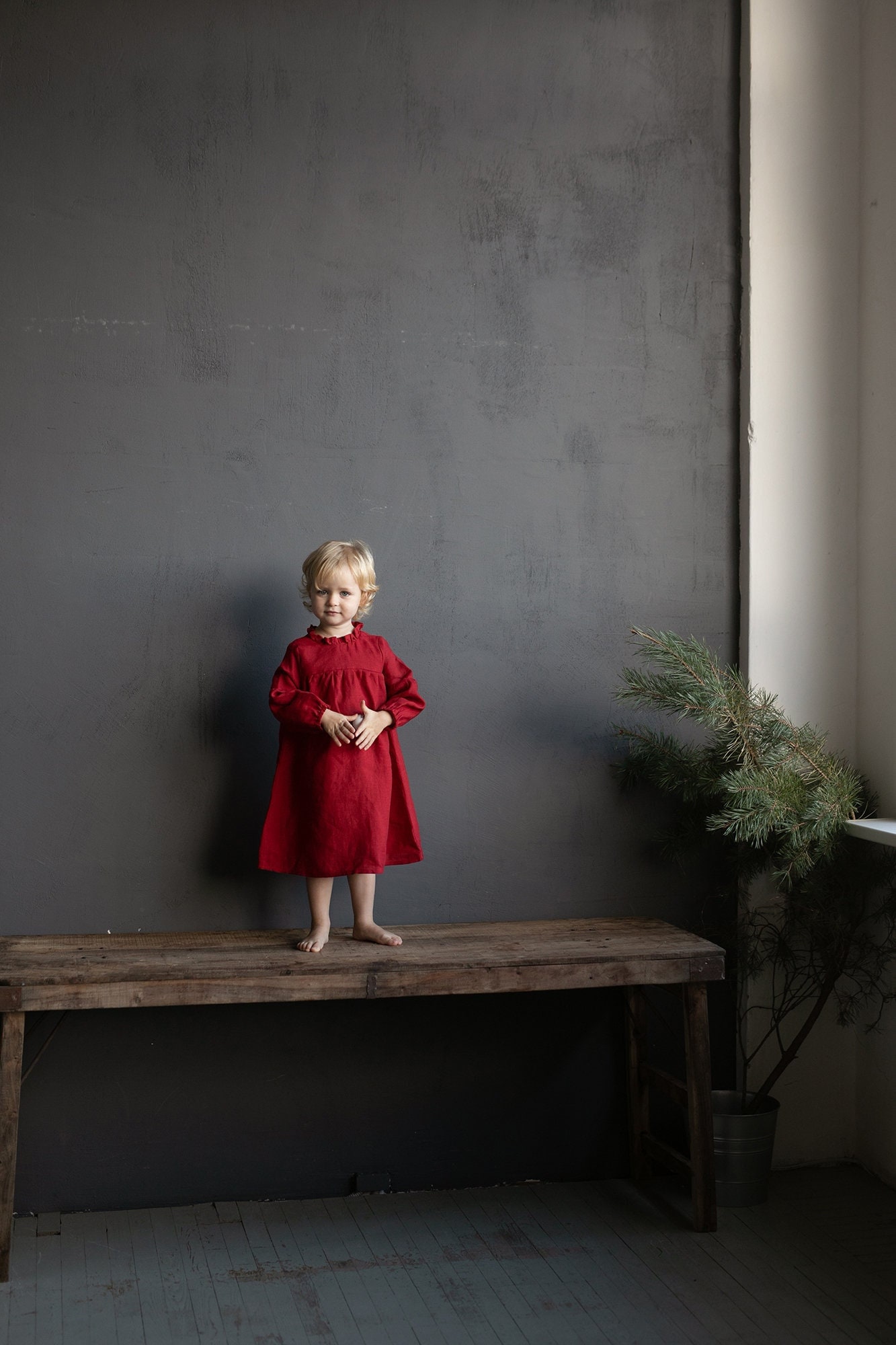 Kirsch Rüschen Leinen Kleid, Baby Blumenmädchen Kleidung Mädchen, Kleid Kinder von allthebeautifullinen