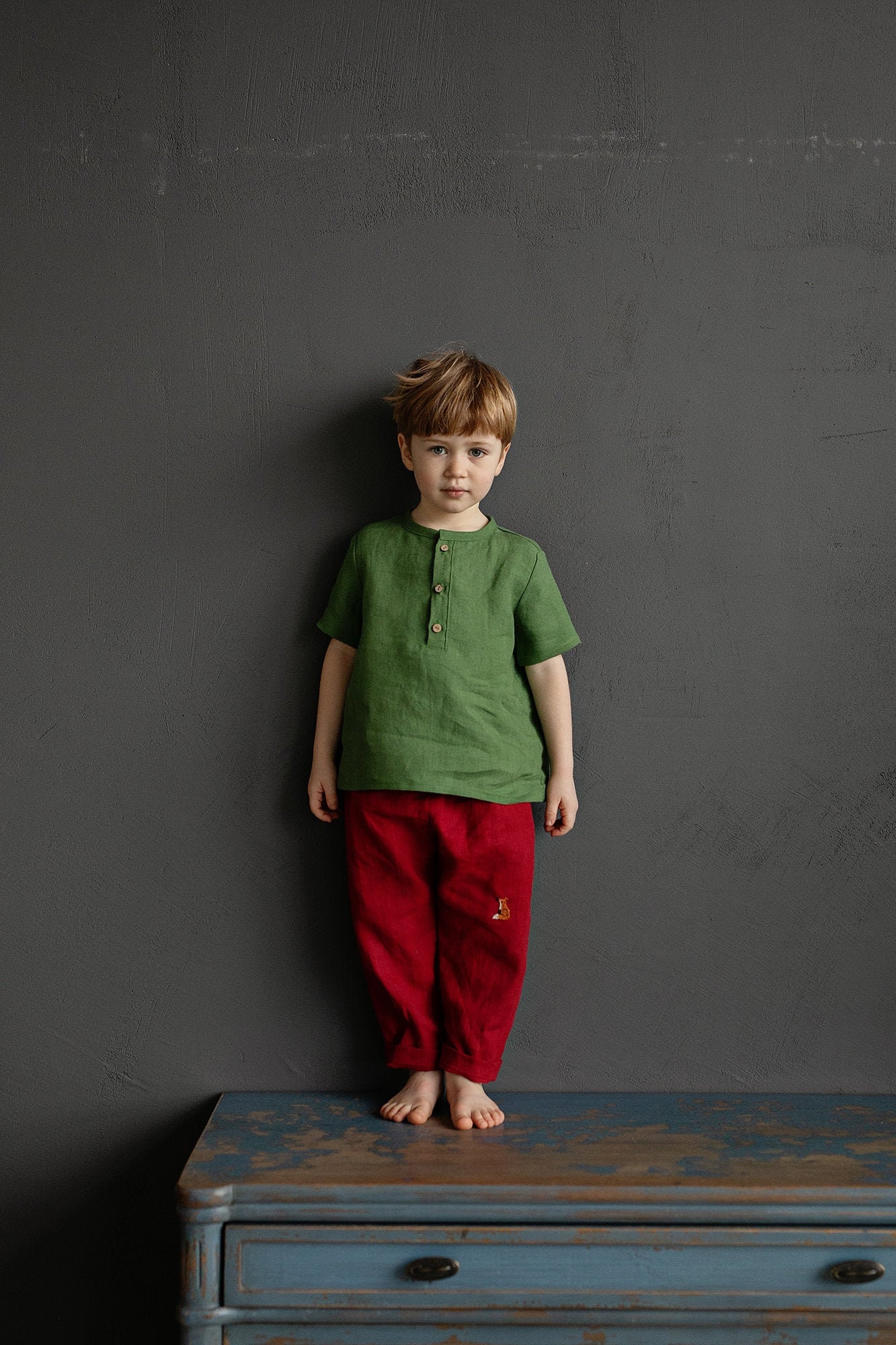 Kirsche Leinenhose, Unisex Verschiedene Stickereien, Leinenhose Kinder, Mädchen, Jungen von allthebeautifullinen