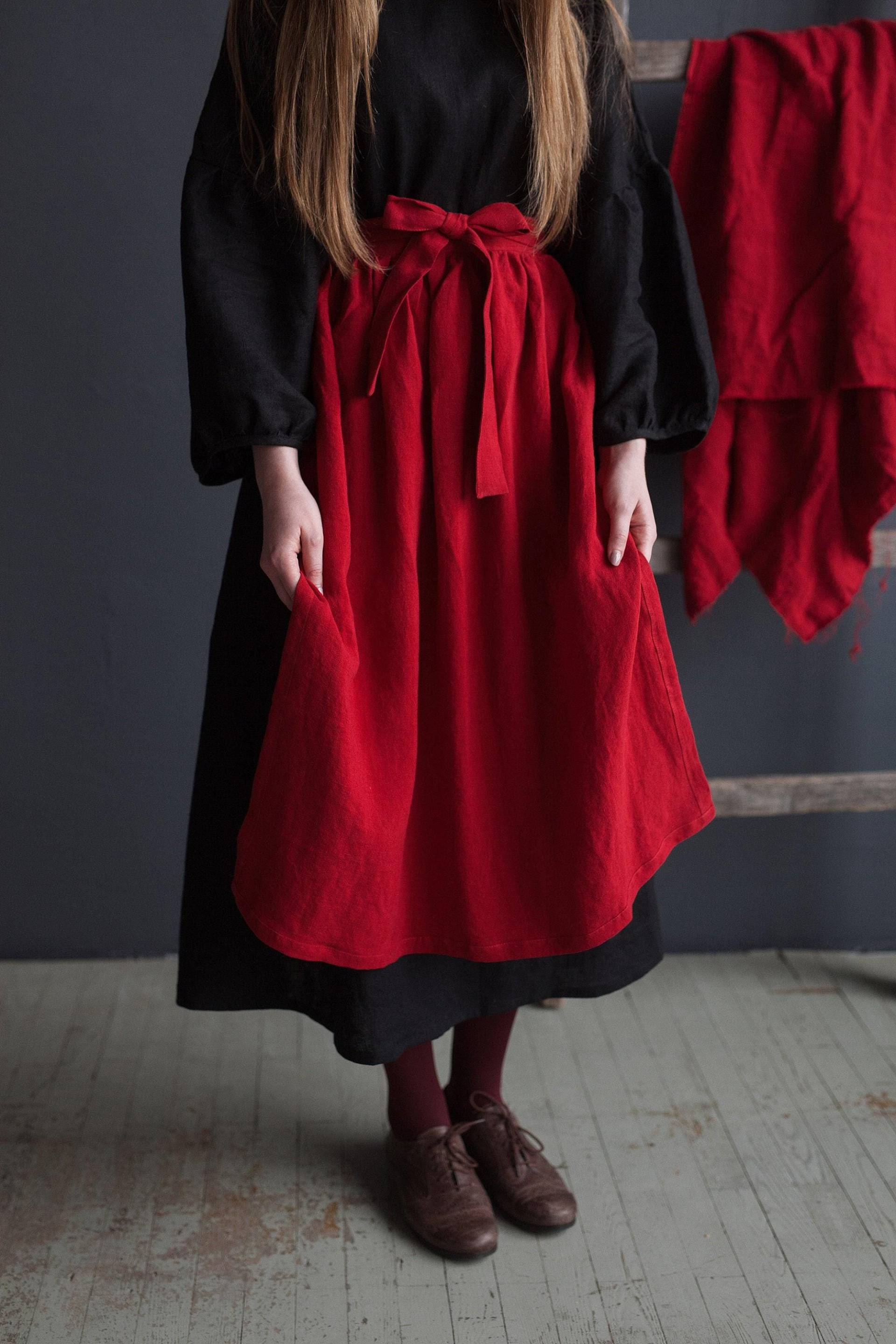 Kirschrote Leinen Schürze Cottagecore Küchen Rock von allthebeautifullinen