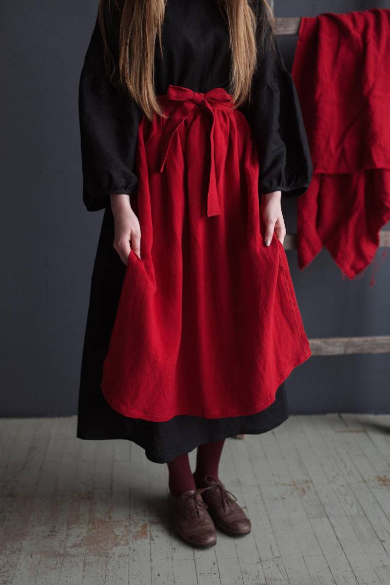 Kirschrote Leinen Schürze Cottagecore Küchen Rock von allthebeautifullinen