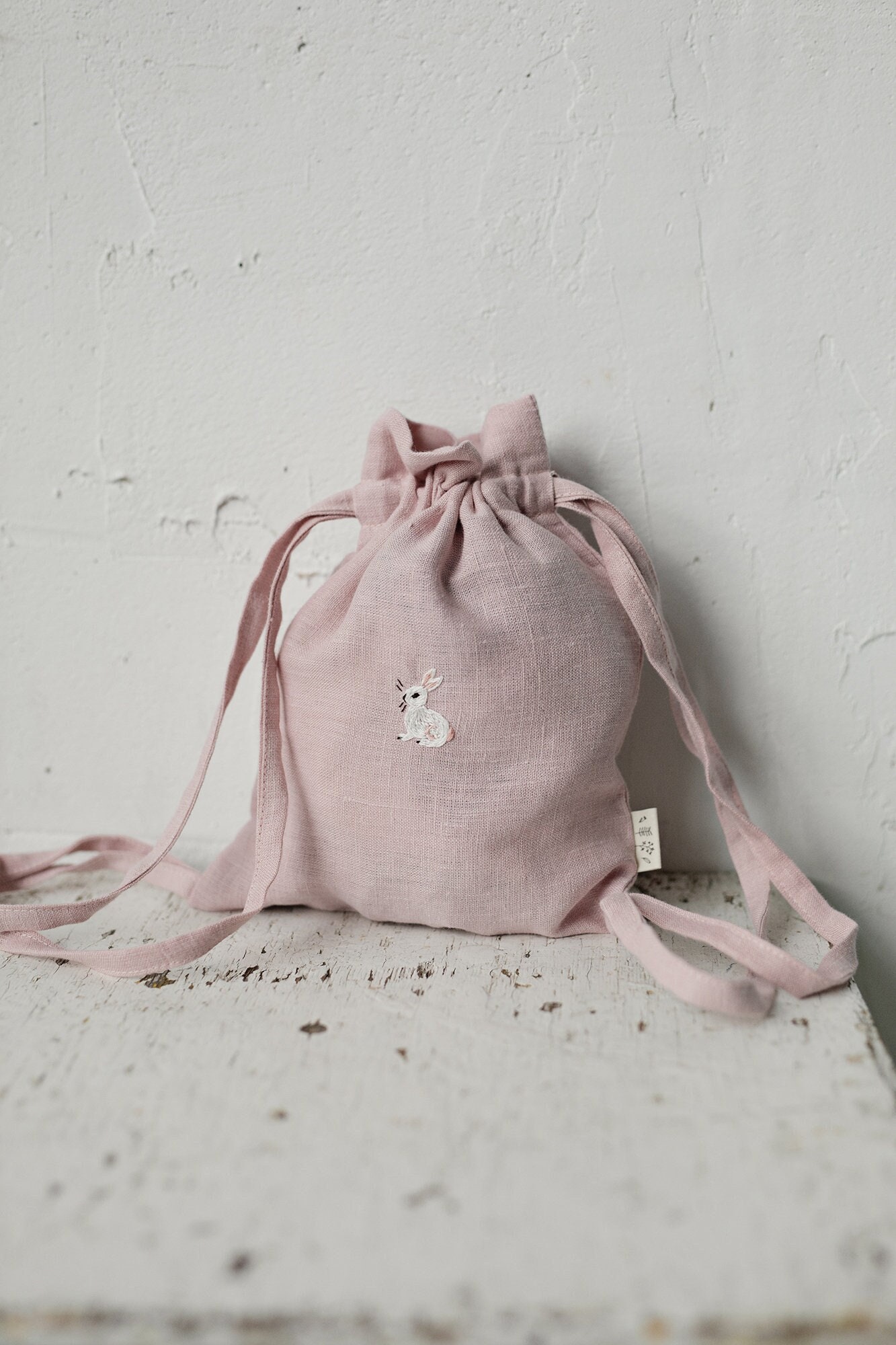 Leinen Rucksack, Verschiedene Farben, Hase Stickerei, Kinderrucksack, Rucksäcke Für Kinder, Spielzeug Aufbewahrungstasche, Babytasche, Geschenk von allthebeautifullinen