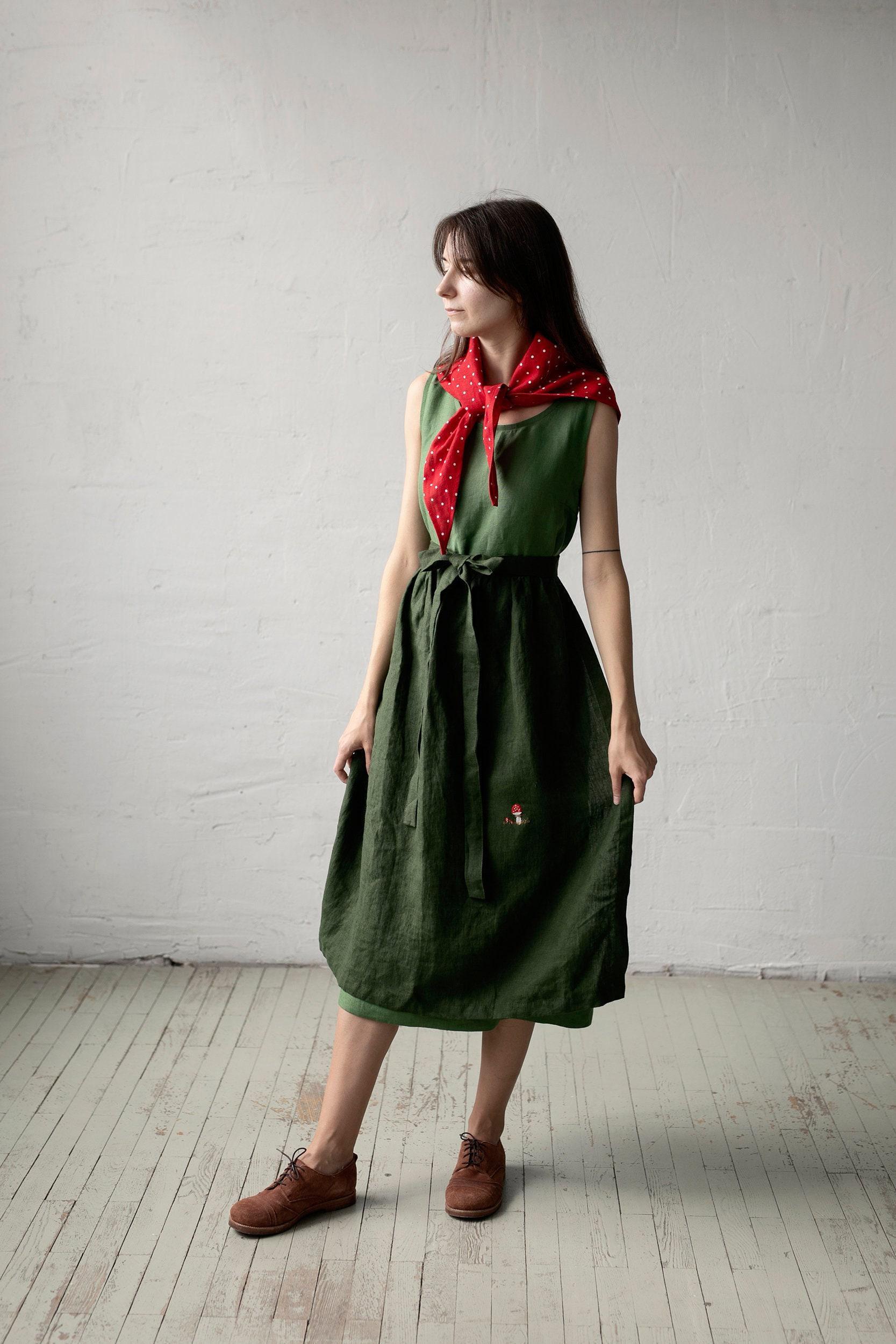 Leinen Schürze Waldgrün Cottagecore Küchen Rock von allthebeautifullinen