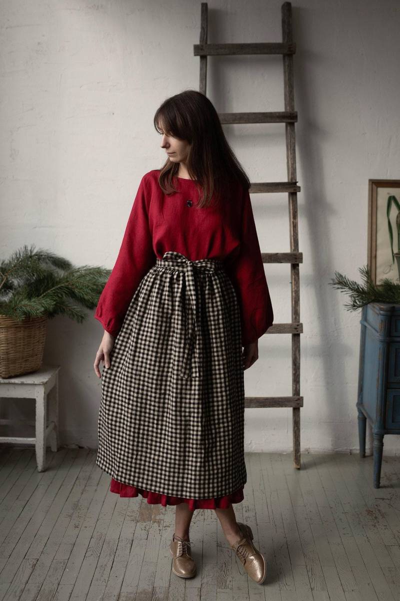 Leinen Vichykaro Schürze Rock Cottagecore Küchenschürze von allthebeautifullinen