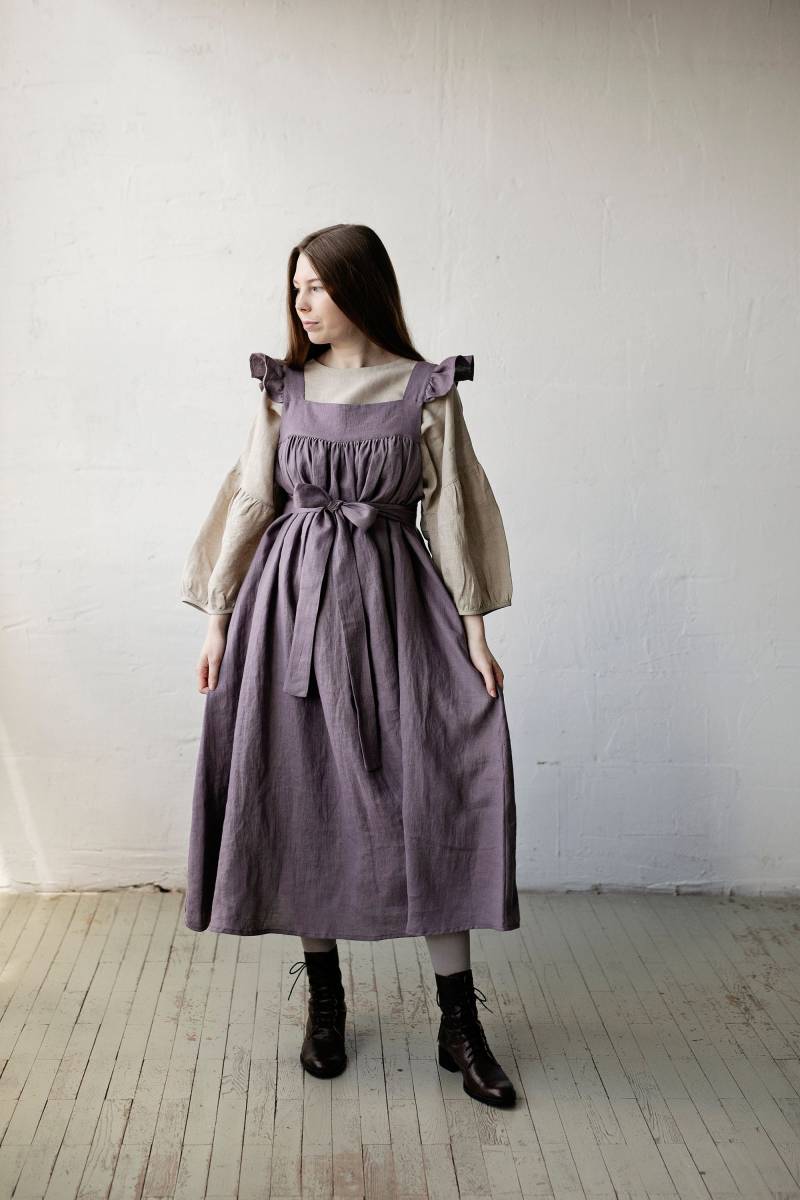 Mauve Prairie Linen Dress Flatterärmel, Oversized Schürze Mauve Prairie Linen Dress Flatterärmel, Oversized Schürze von allthebeautifullinen