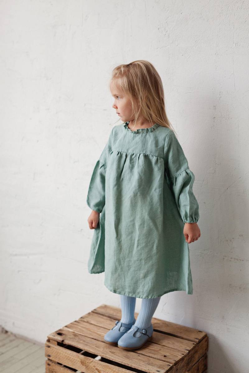 Mint Rüschen Leinenkleid, Baby Babykleid, Blumenmädchen Kleid, Leinenkleidung Mädchen, Kleid Kinderkleidung von allthebeautifullinen