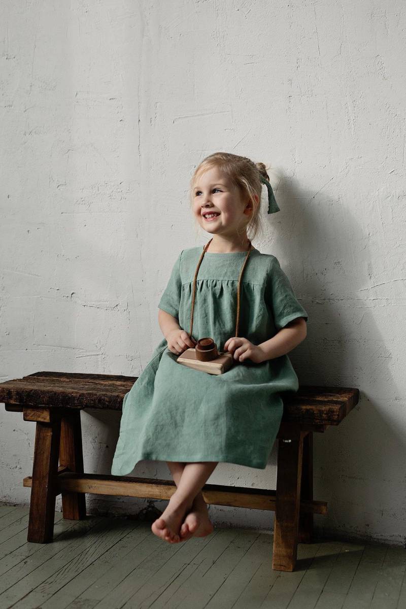 Mint Leinen Mädchenkleid Besticktes Kurzarm Sommerkleid von allthebeautifullinen