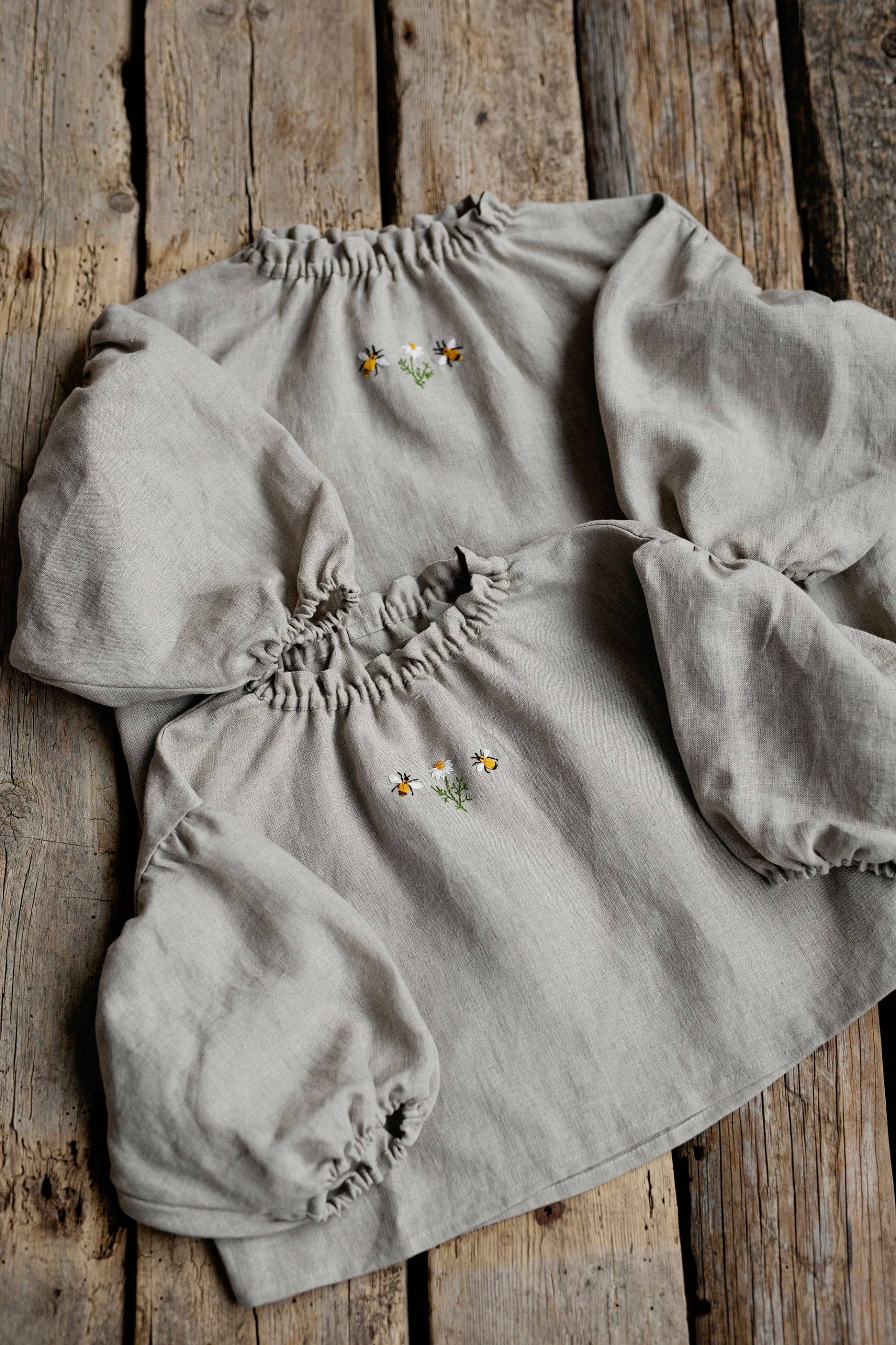 Natürliche Fallschirm Leinen Tunika, Verschiedene Stickereien, Shirt Für Mädchen, Langarm Mädchen Top, Baby von allthebeautifullinen