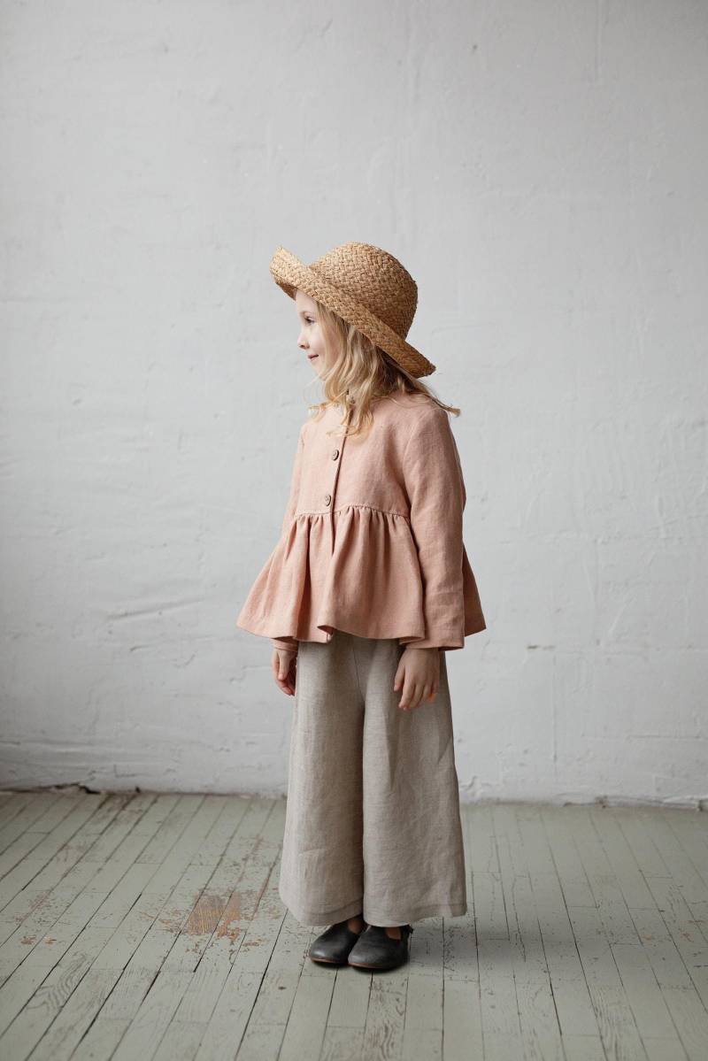 Pfirsich Leinen Rüschen Jacke Gestickte Kinder Mantel von allthebeautifullinen
