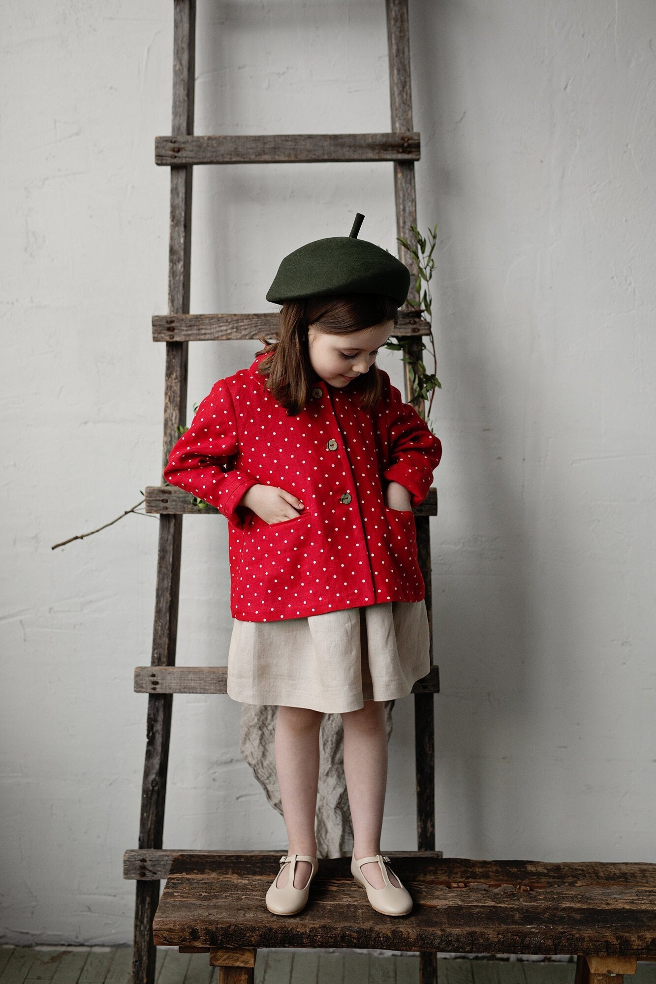 Rote Polka Dot Festliche Peter Pan Kragen Jacke, Kinder Leinenjacke, Frühlingsjacke Für Kinder, Mädchenjacke, Jungenjacke von allthebeautifullinen