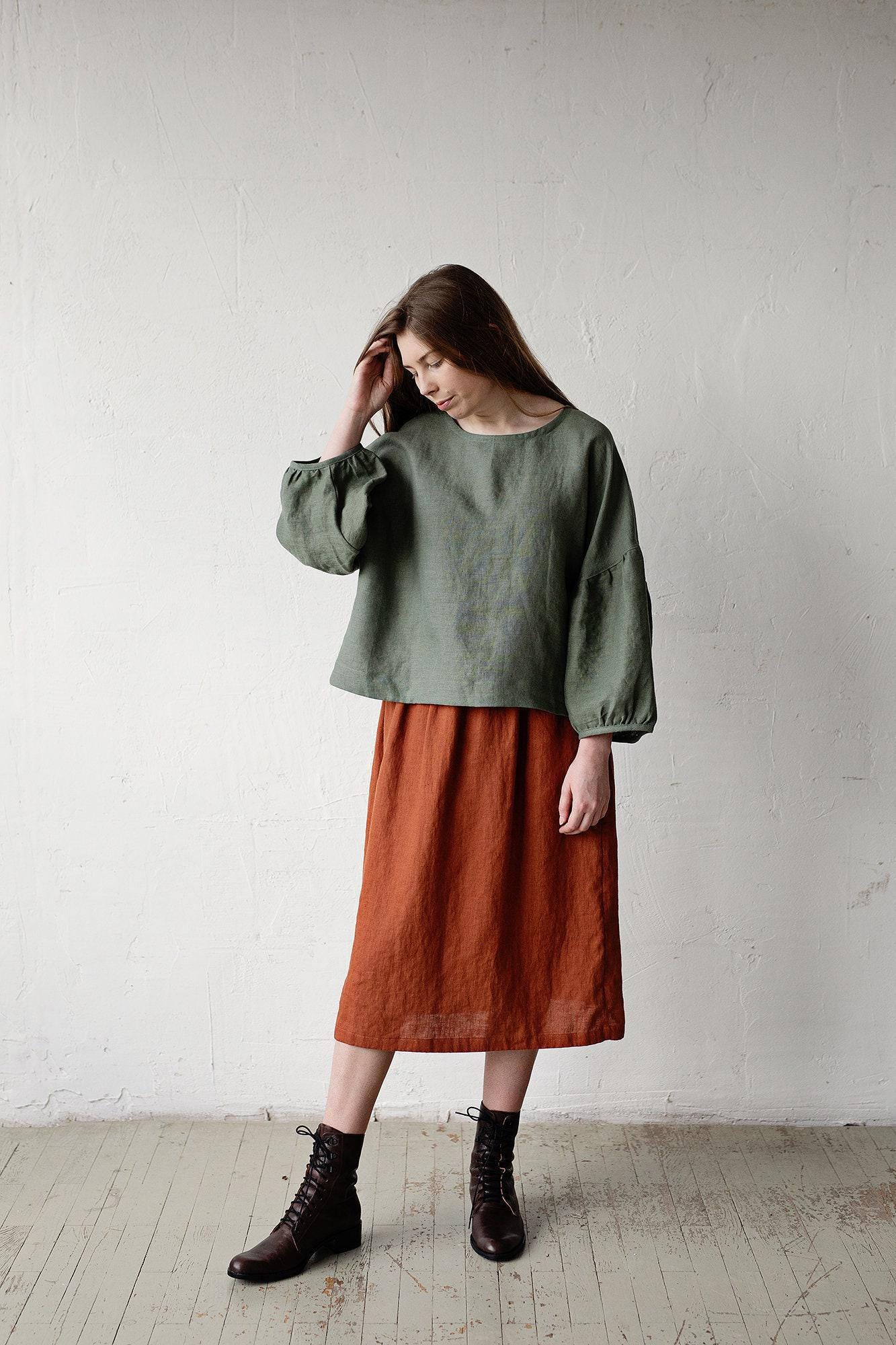 Sage Kimono Tunika Aus Leinen Übergroße Bluse, Loose Fit Shirt von allthebeautifullinen