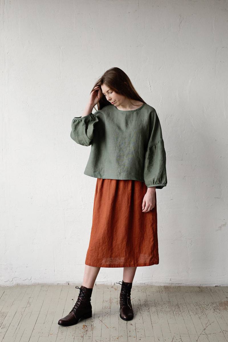 Sage Kimono Tunika Aus Leinen Übergroße Bluse, Loose Fit Shirt von allthebeautifullinen