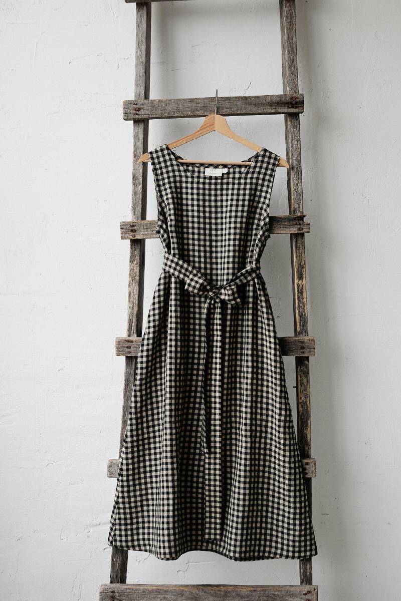 Schwarzes Vichykaro Ärmelloses Kleid, Leinenkleid, A-Linie Leinenkleid Für Frauen, Leinen Midikleid, Schmeichelhaftes Kleid von allthebeautifullinen